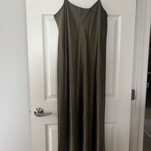 Vince Olive Satin Bias Slip Dress Vince